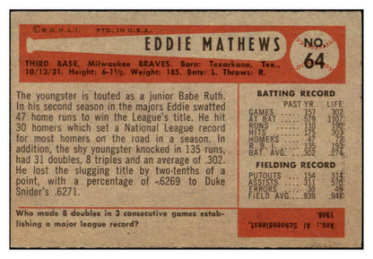 1954 Bowman Baseball #064 Eddie Mathews Braves EX 442227