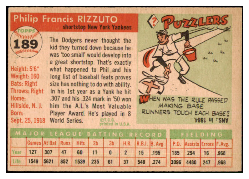 1955 Topps Baseball #189 Phil Rizzuto Yankees EX-MT 442261