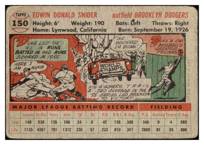 1956 Topps Baseball #150 Duke Snider Dodgers Good Gray 442266