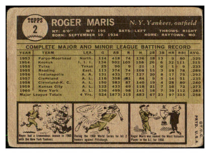 1961 Topps Baseball #002 Roger Maris Yankees PR-FR 442532