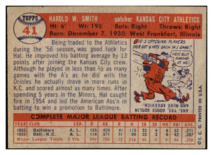 1957 Topps Baseball #041 Hal Smith A's EX-MT 444166