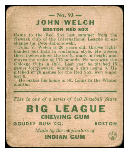 1933 Goudey #093 John Welch Red Sox GD-VG 446807