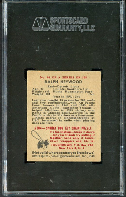 1948 Bowman Football #096 Ralph Heywood Lions SGC 6 EX-MT 447254