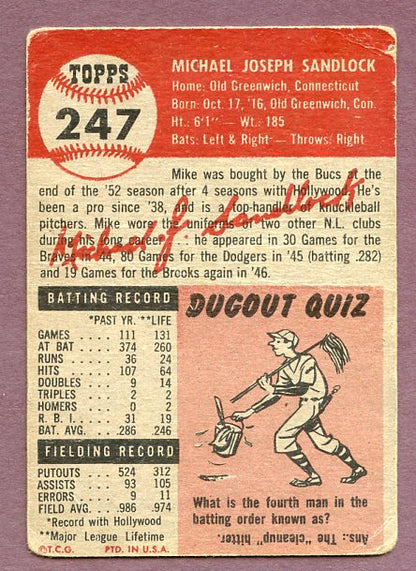 1953 Topps Baseball #247 Mike Sandlock Pirates FR-GD 448271