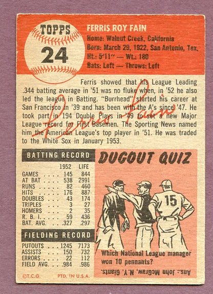 1953 Topps Baseball #024 Ferris Fain A's EX 448492