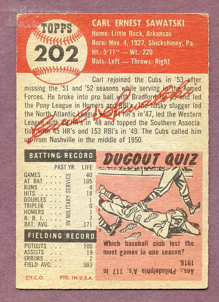 1953 Topps Baseball #202 Carl Sawatski Cubs EX 448509