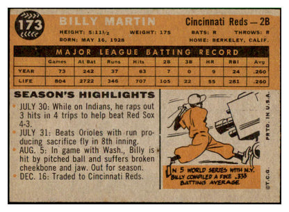 1960 Topps Baseball #173 Billy Martin Reds EX-MT 448850
