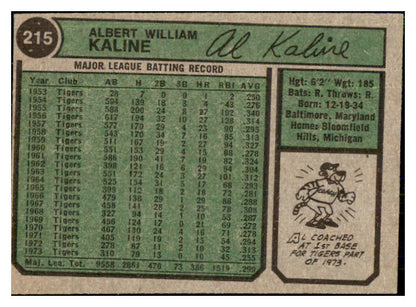 1974 Topps Baseball #215 Al Kaline Tigers VG 448988