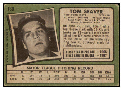 1971 Topps Baseball #160 Tom Seaver Mets GD-VG 449016