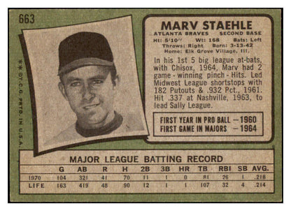 1971 Topps Baseball #663 Marv Staehle Braves EX-MT 449338