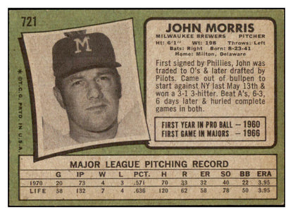 1971 Topps Baseball #721 John Morris Brewers EX-MT 449340