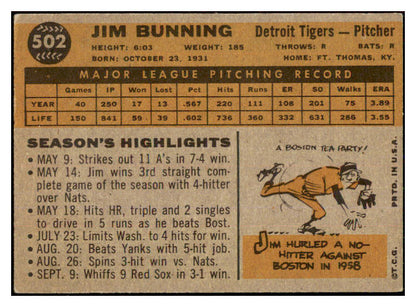 1960 Topps Baseball #502 Jim Bunning Tigers EX+/EX-MT 449673
