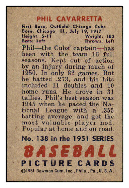 1951 Bowman Baseball #138 Phil Cavarretta Cubs EX 449861