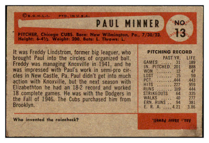 1954 Bowman Baseball #013 Paul Minner Cubs EX-MT 449959