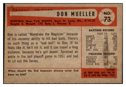 1954 Bowman Baseball #073 Don Mueller Giants NR-MT 449984