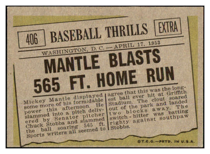 1961 Topps Baseball #406 Mickey Mantle IA Yankees EX-MT oc 450149