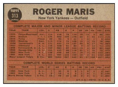 1962 Topps Baseball #313 Roger Maris IA Yankees EX-MT 450428