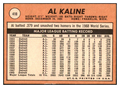1969 Topps Baseball #410 Al Kaline Tigers NR-MT 450660