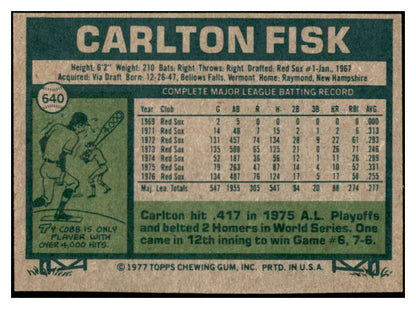 1977 Topps Baseball #640 Carlton Fisk Red Sox EX-MT 450969