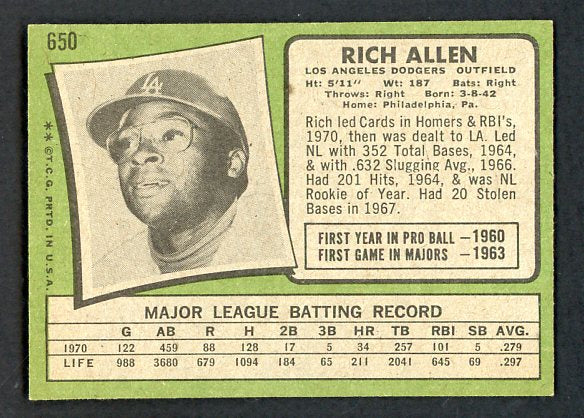 1971 Topps Baseball #650 Rich Allen Dodgers NR-MT 451190