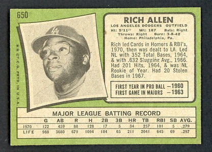 1971 Topps Baseball #650 Rich Allen Dodgers NR-MT 451190