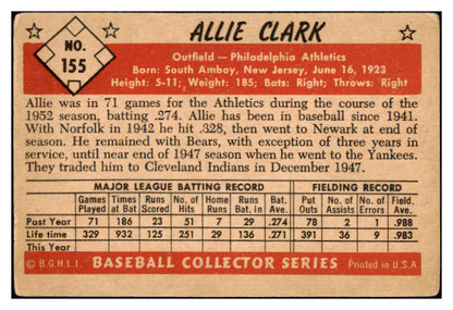 1953 Bowman Color Baseball #155 Allie Clark A's VG-EX 451981