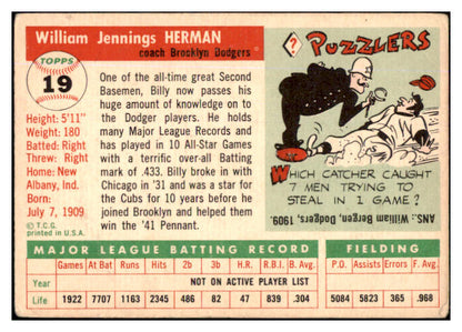 1955 Topps Baseball #019 Billy Herman Dodgers VG-EX 452332