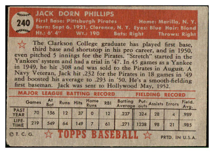 1952 Topps Baseball #240 Jack Phillips Pirates GD-VG 452398