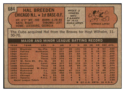 1972 Topps Baseball #684 Hal Breeden Cubs NR-MT 452914