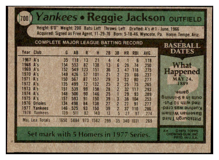 1979 Topps Baseball #700 Reggie Jackson Yankees EX-MT 453062