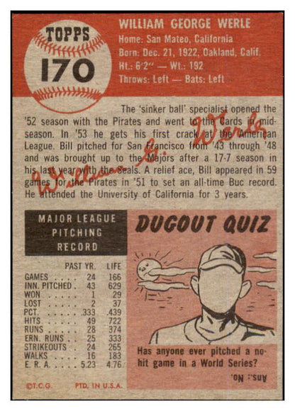 1953 Topps Baseball #170 Bill Werle Red Sox GD-VG 453380
