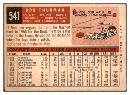 1959 Topps Baseball #541 Bob Thurman Reds VG-EX 453770