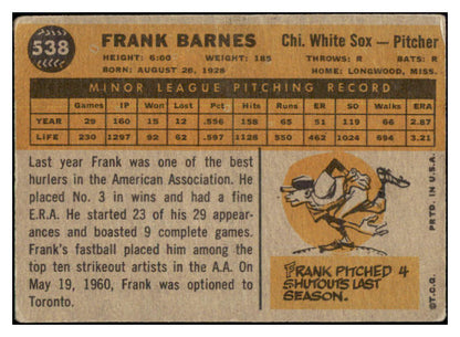 1960 Topps Baseball #538 Frank Barnes White Sox VG 454005