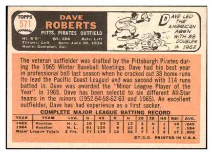 1966 Topps Baseball #571 Dave Roberts Pirates NR-MT 455198