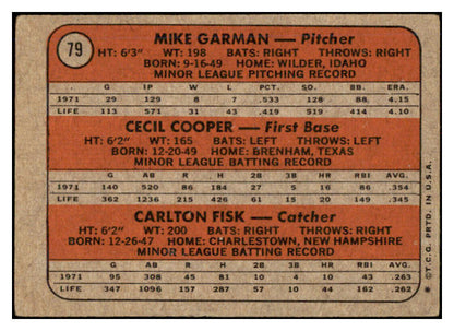 1972 Topps Baseball #079 Carlton Fisk Red Sox VG 455478