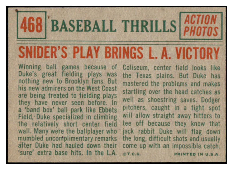 1959 Topps Baseball #468 Duke Snider IA Dodgers NR-MT 455482