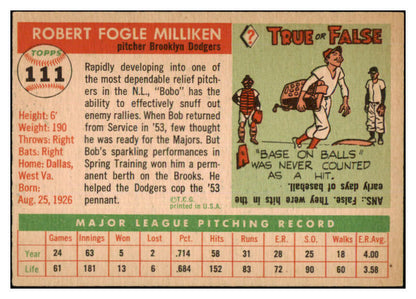 1955 Topps Baseball #111 Bob Milliken Dodgers EX-MT 455573
