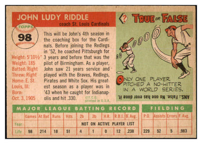 1955 Topps Baseball #098 Johnny Riddle Cardinals NR-MT 455580