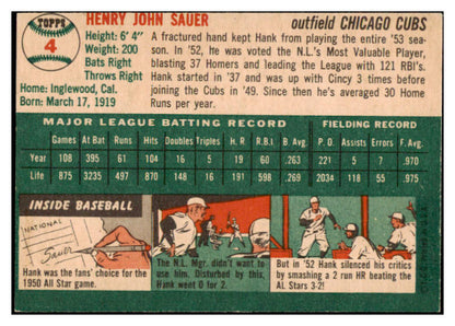 1954 Topps Baseball #004 Hank Sauer Cubs EX-MT 456108