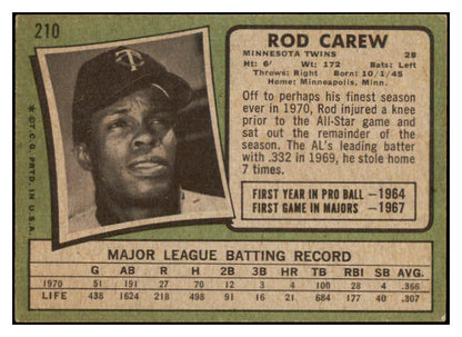 1971 Topps Baseball #210 Rod Carew Twins VG-EX 456169