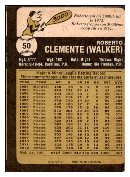 1973 O Pee Chee Baseball #050 Roberto Clemente Pirates NR-MT oc 456729