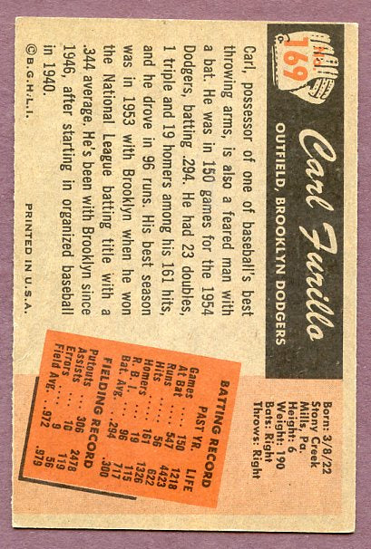 1955 Bowman Baseball #169 Carl Furillo Dodgers EX-MT 456836