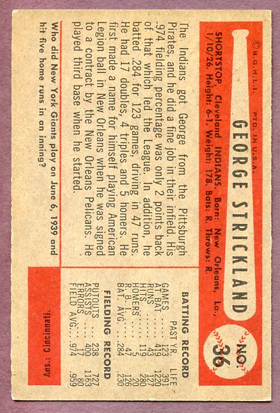 1954 Bowman Baseball #036 George Strickland Indians NR-MT 457719