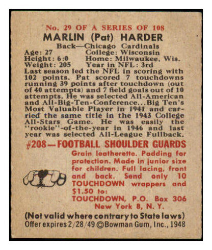 1948 Bowman Football #029 Pat Harder Cardinals EX-MT 458777