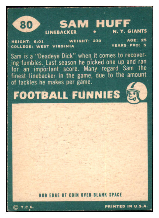 1960 Topps Football #080 Sam Huff Giants EX-MT 460067