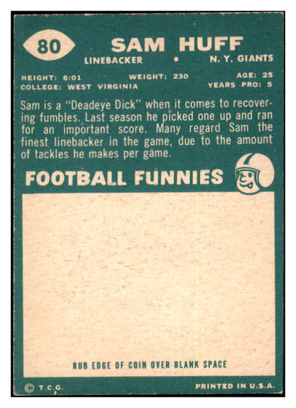 1960 Topps Football #080 Sam Huff Giants EX-MT 460067