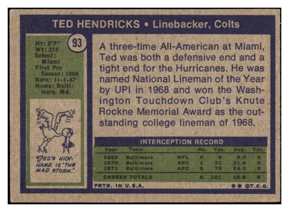 1972 Topps Football #093 Ted Hendricks Colts EX 460135
