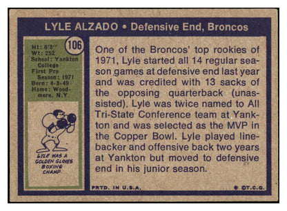 1972 Topps Football #106 Lyle Alzado Broncos VG-EX 460144