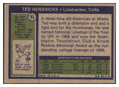1972 Topps Football #093 Ted Hendricks Colts VG-EX 460145