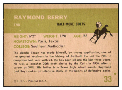 1961 Fleer Football #033 Raymond Berry Colts EX 460153